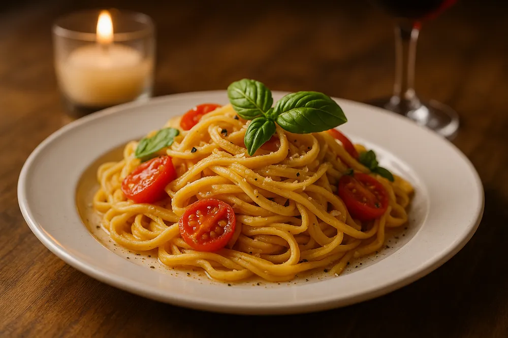 an elegant plate of hand-made pasta with fresh ingredients