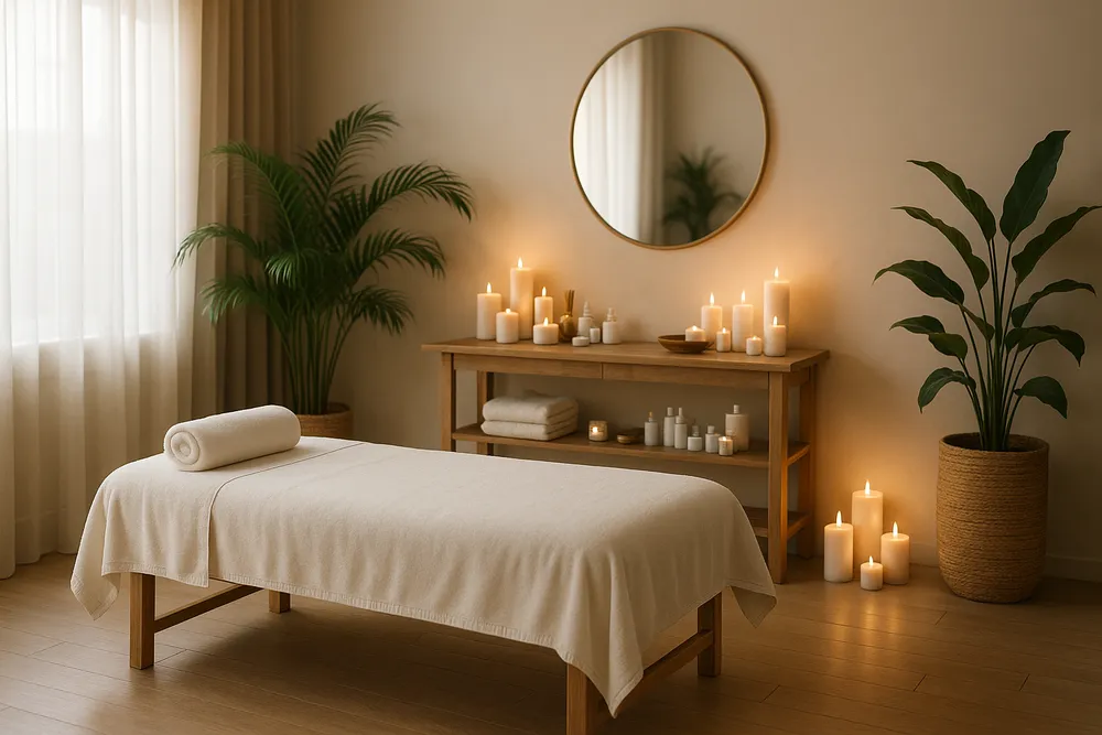 a serene spa environment with calming decor and soothing ambiance